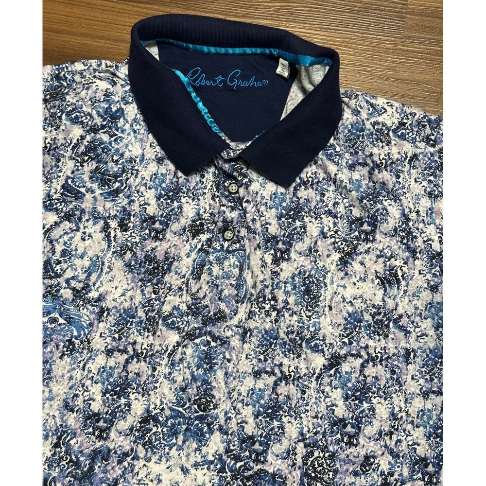 Robert Graham Men's Classic Fit Rainwater Polo Shirt Blue Paisley Sz XL